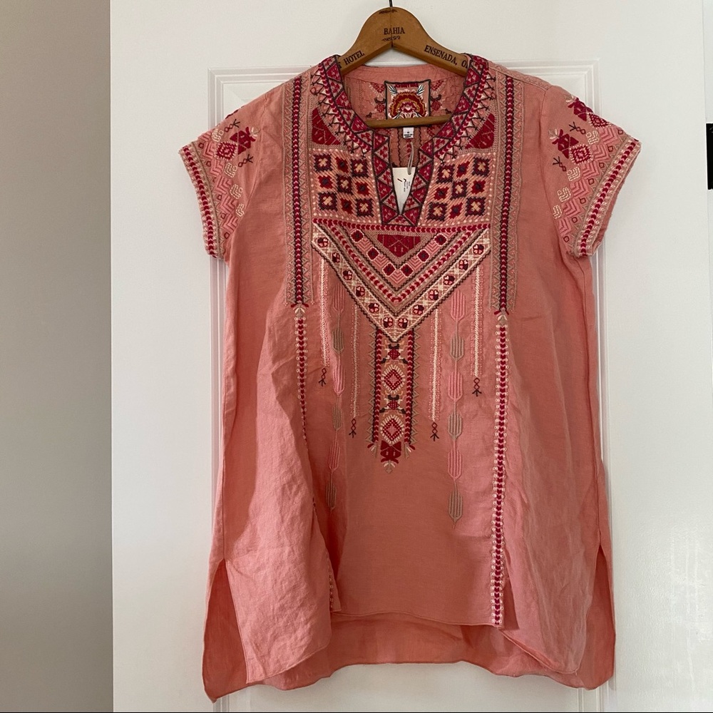 ⭐️NWT!⭐️Johnny Was Sabriya Boho Embroidered Peach Linen Drape Top Sz S $250 Rtl - Picture 2 of 15